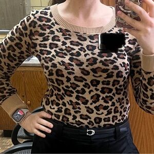 Express Leopard Print Sweater - Brown and Black